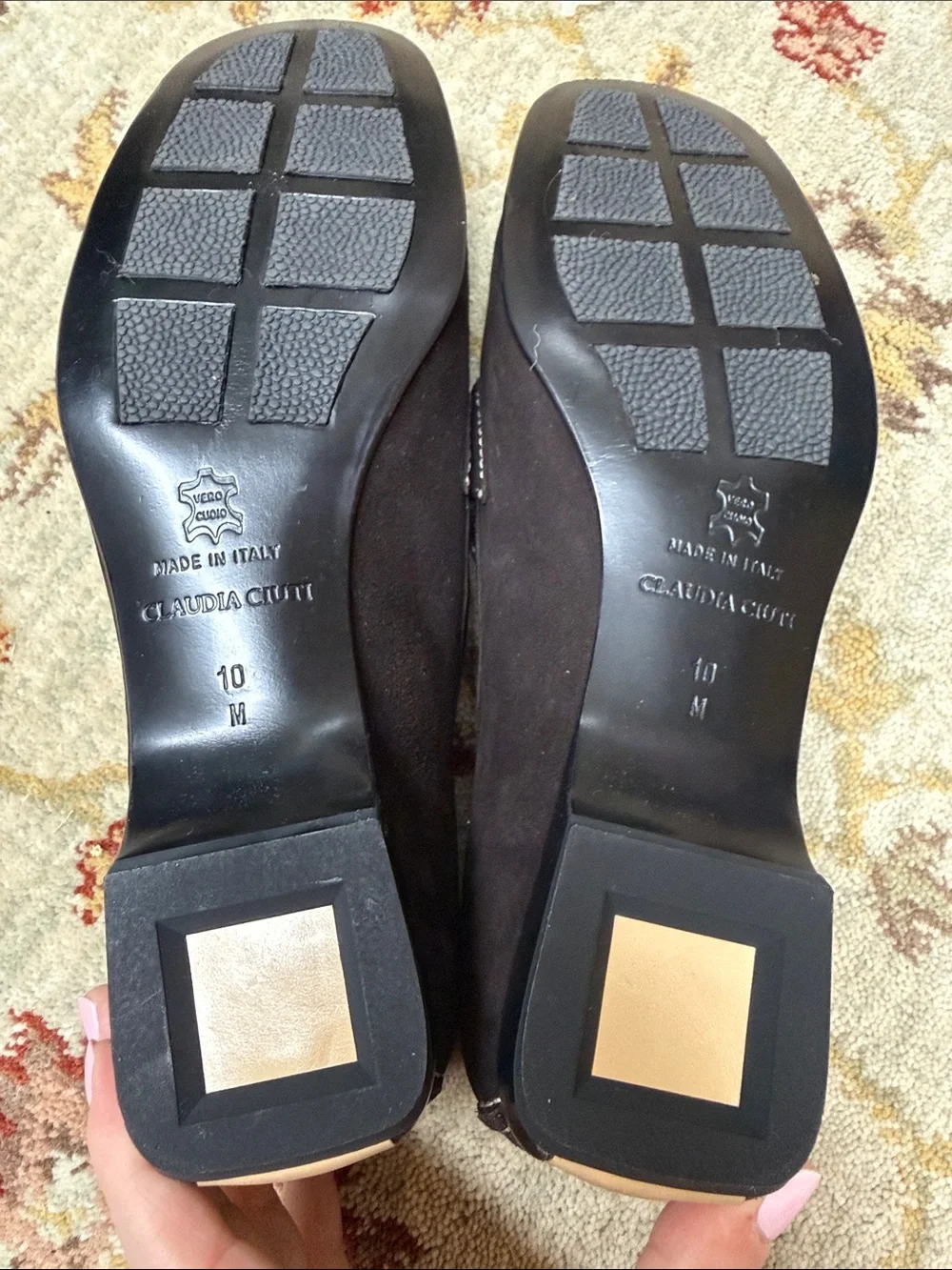 Claudia Ciuti Dark Brown Suede Slip-On Loafers with Silver Chain Accent
